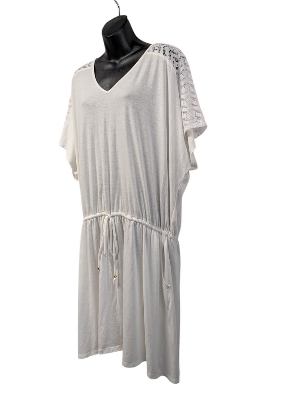 Sonnet Shores White Lace Shoulder Drawstring Waist Pocket Midi Soft Dress 1X - Picture 3 of 8
